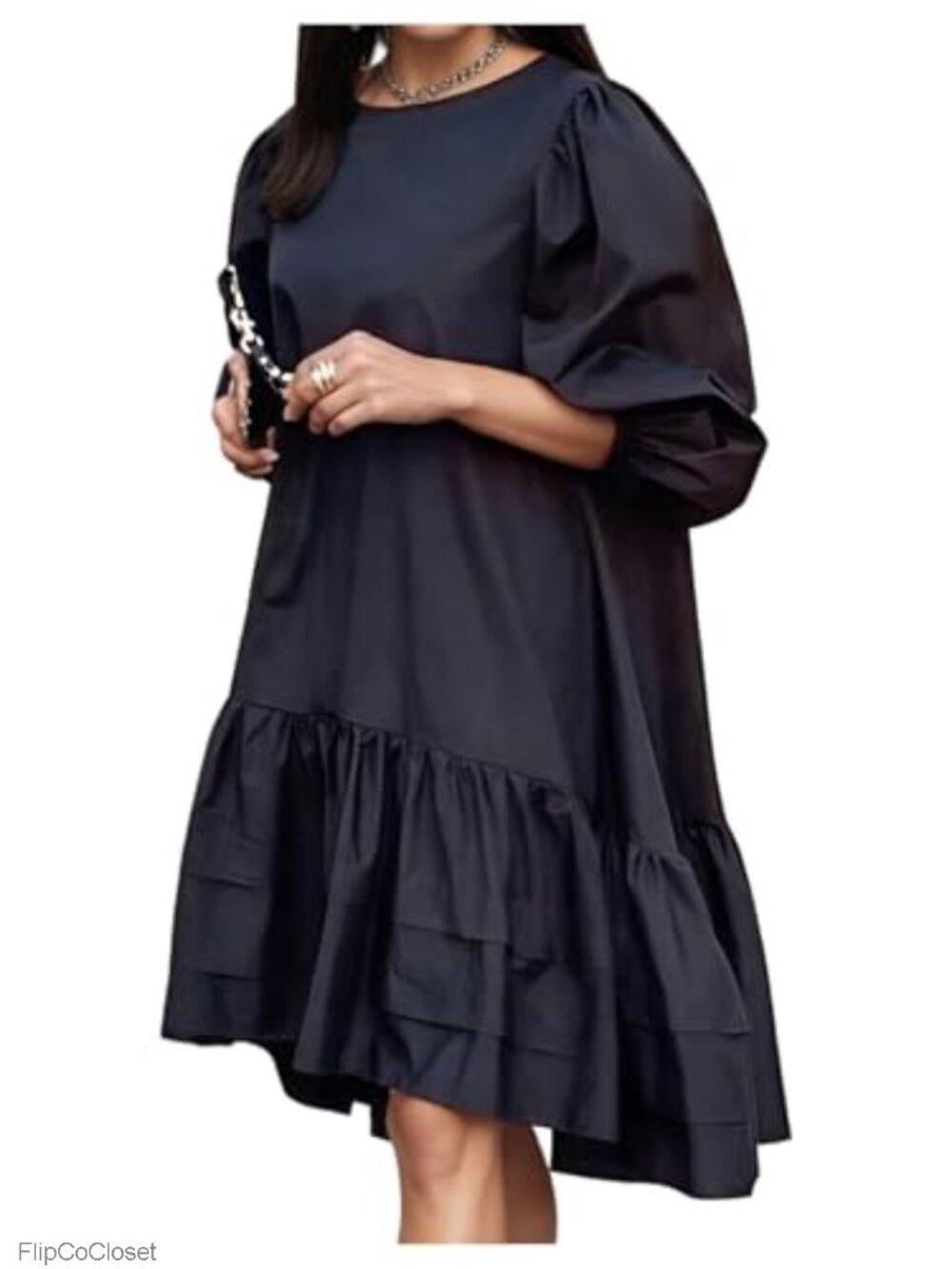Puff Sleeve Peplum Formal Short Dress with Ruffle Hem High Low